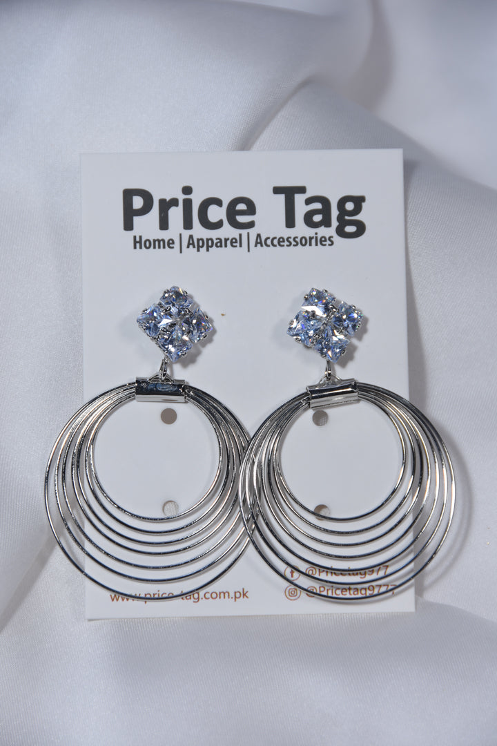 Light Round Multi Layered Metallic Danglers Silver