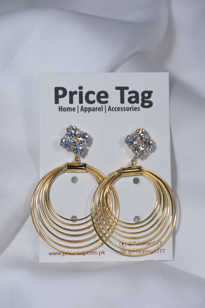 Light Round Multi Layered Metallic Danglers Golden