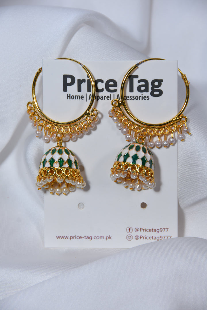 Ethnic Jhumkas green checker