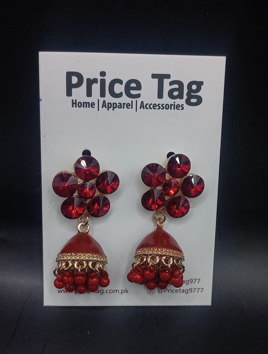 Flowered Jhumkis Red