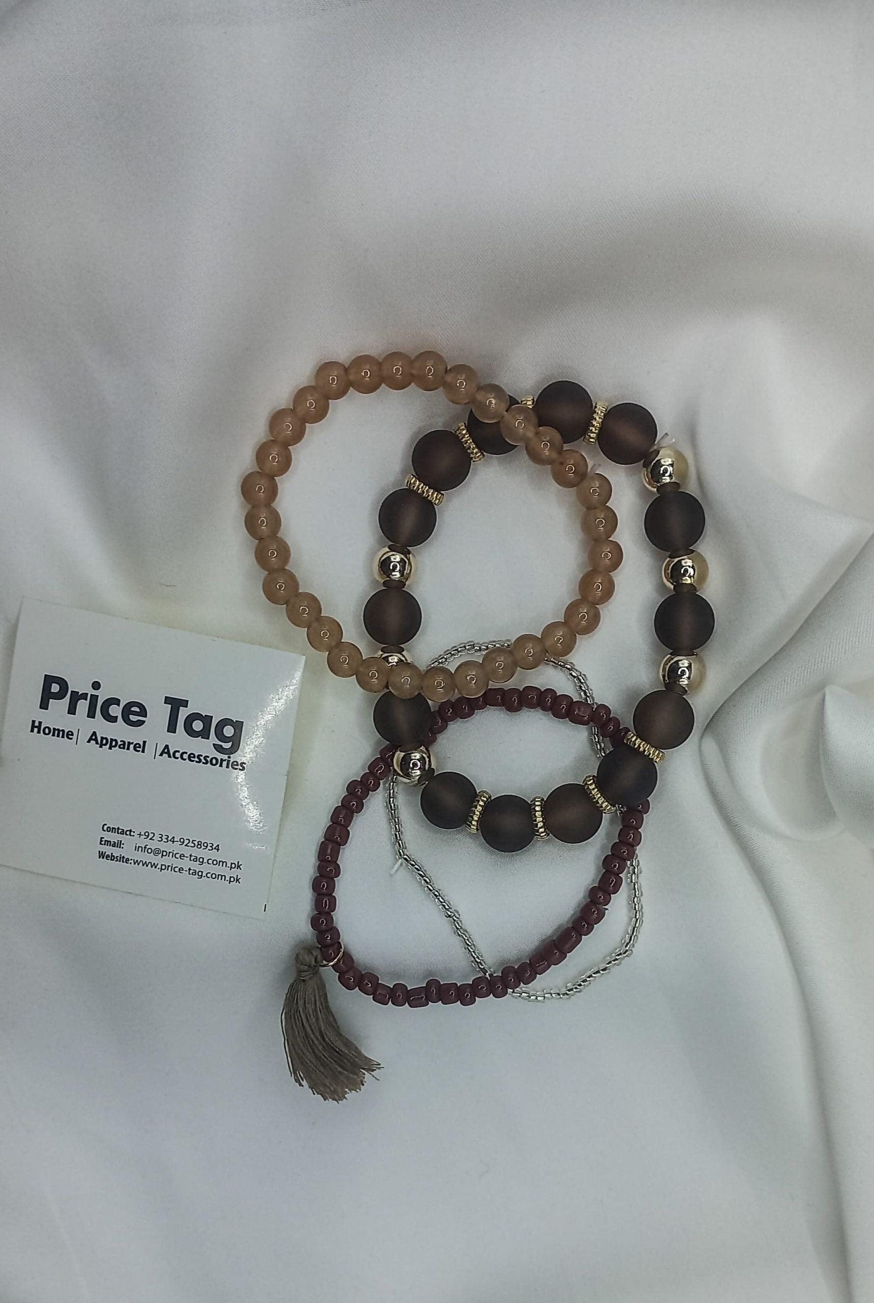 Beaded Four Layers Tassle Bracelets Dark Brown