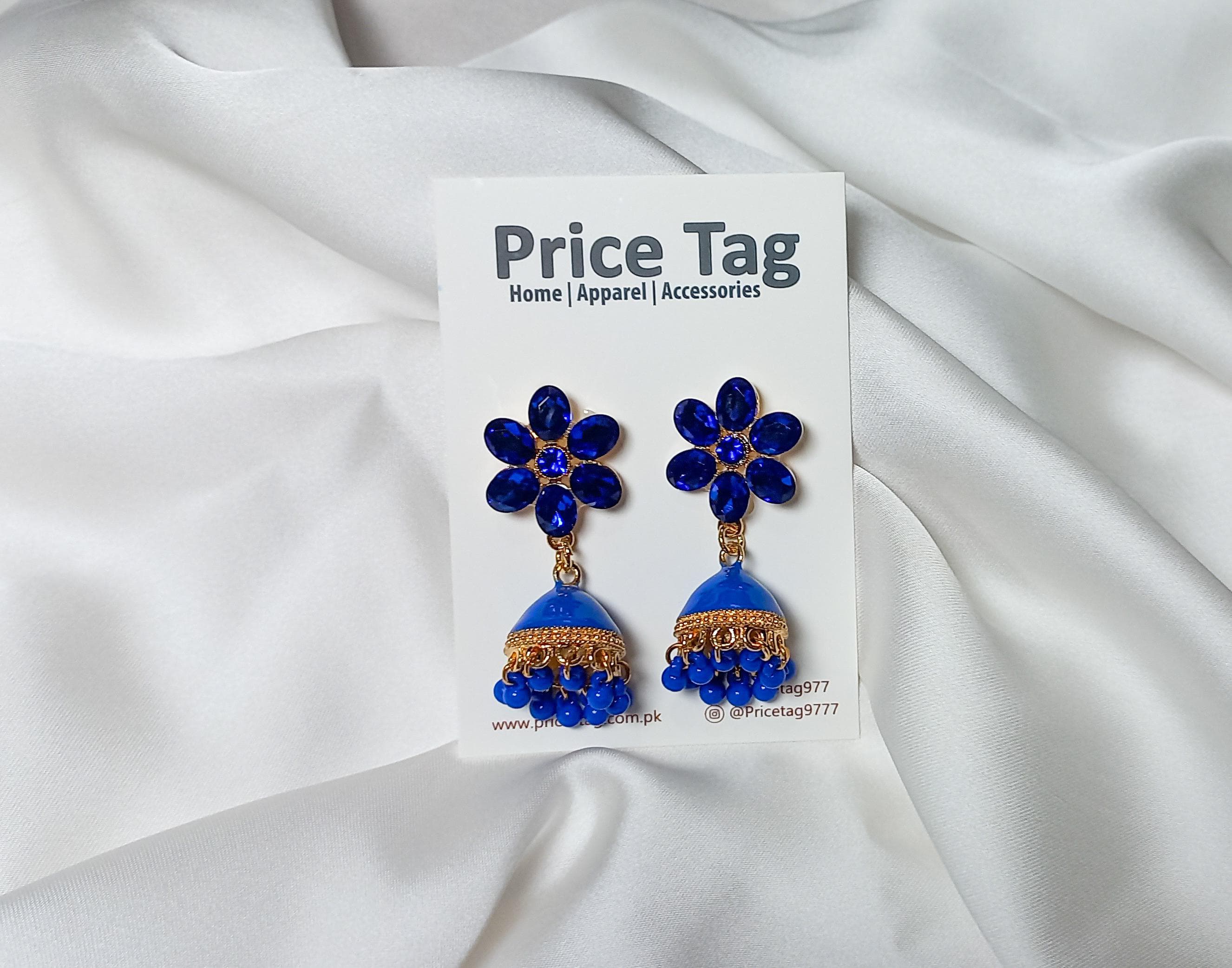 Flowered Jhumkis Dark Blue