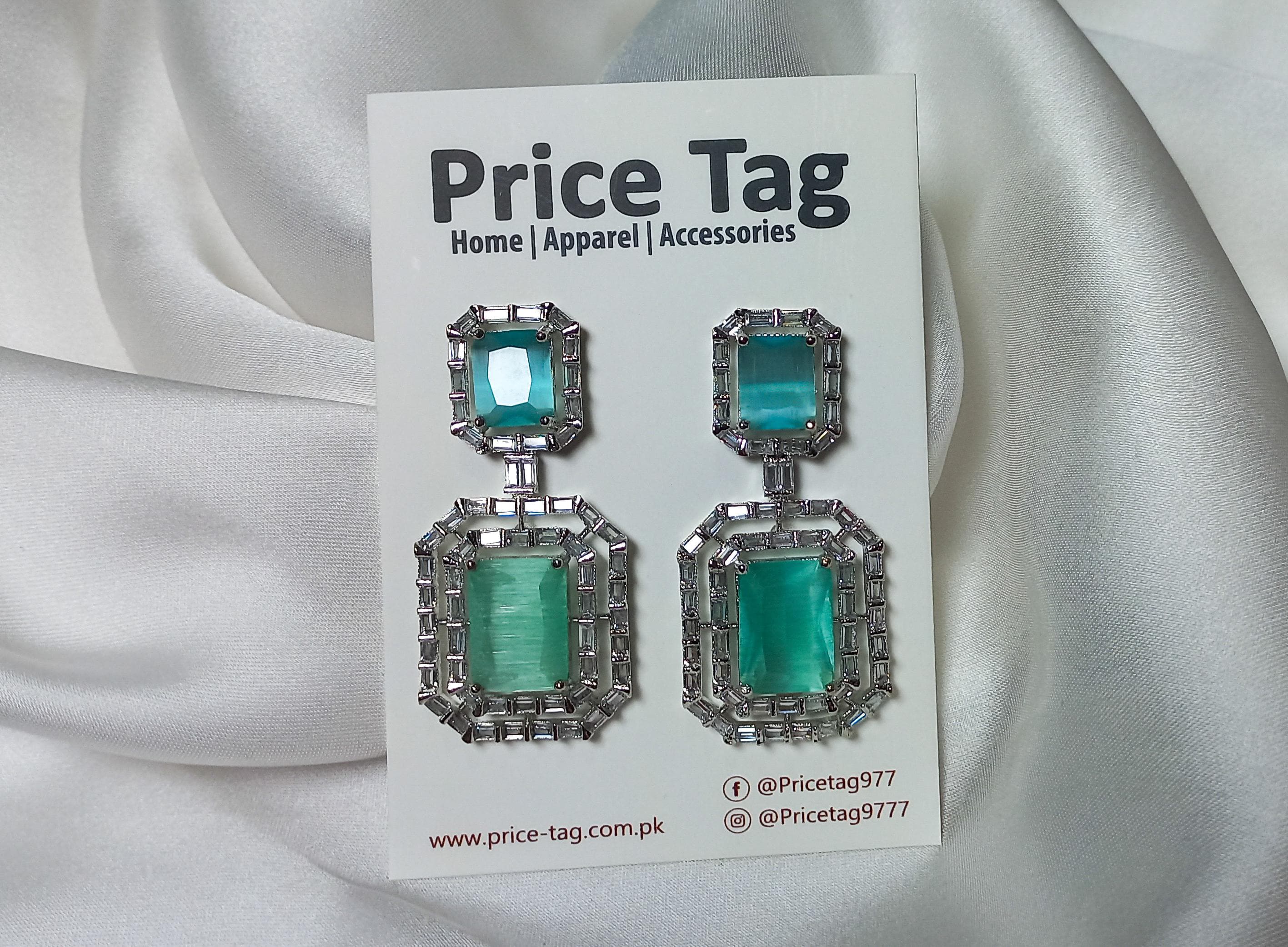 Octagon Cut Sapphire Zircon Earrings turquoise green